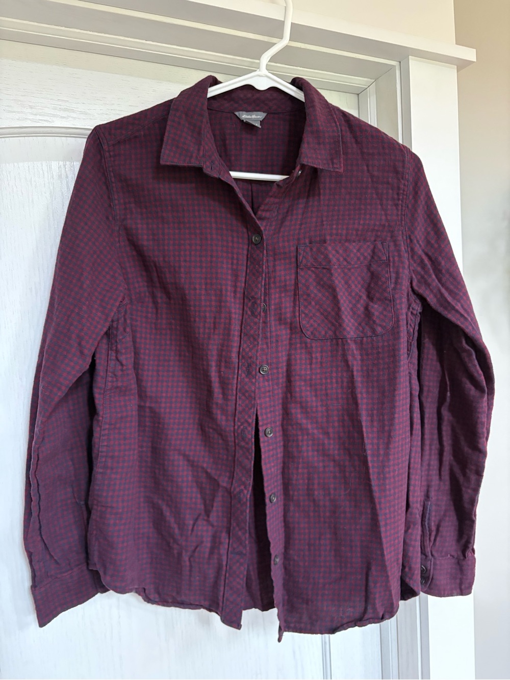 Eddie Bauer Women’s Maroon Check Button-Down Shirt